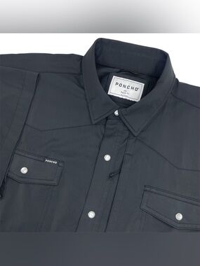 Poncho Shirt Mens 2XL Black Western Short Sleeve Vented Pearl Snap Button Up